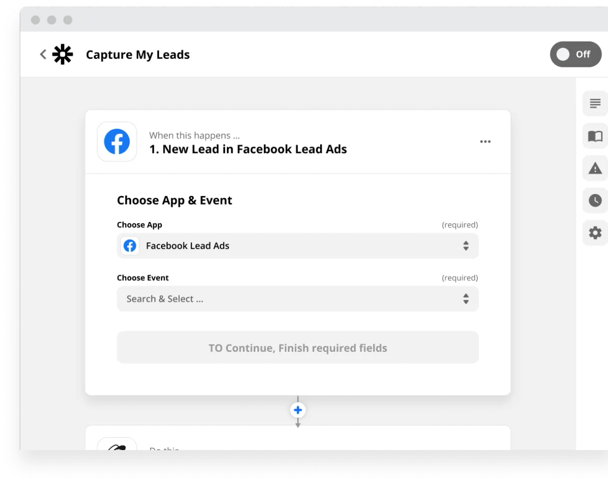 sales tracking guide image of Zap for new leads in Facebook