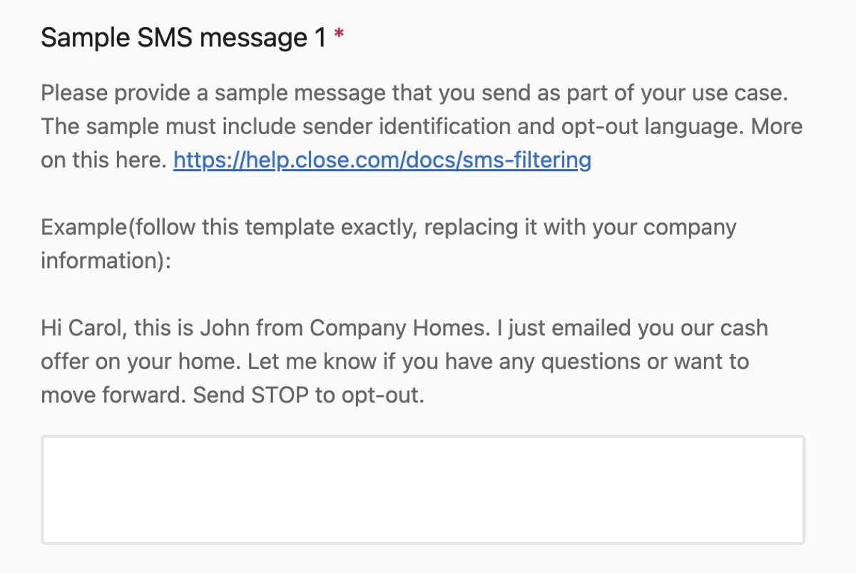A2P 10DLC registration - sample sms messages