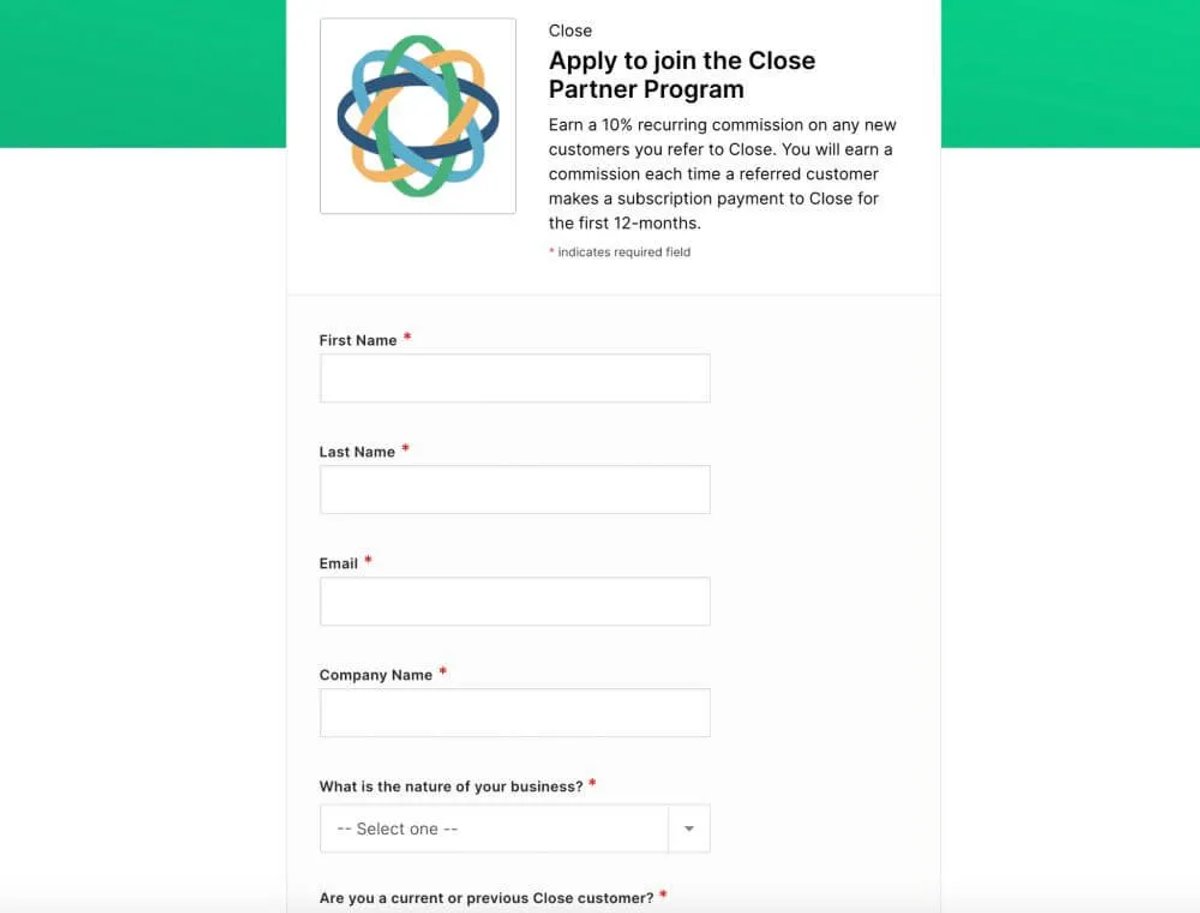 Example partner program application form