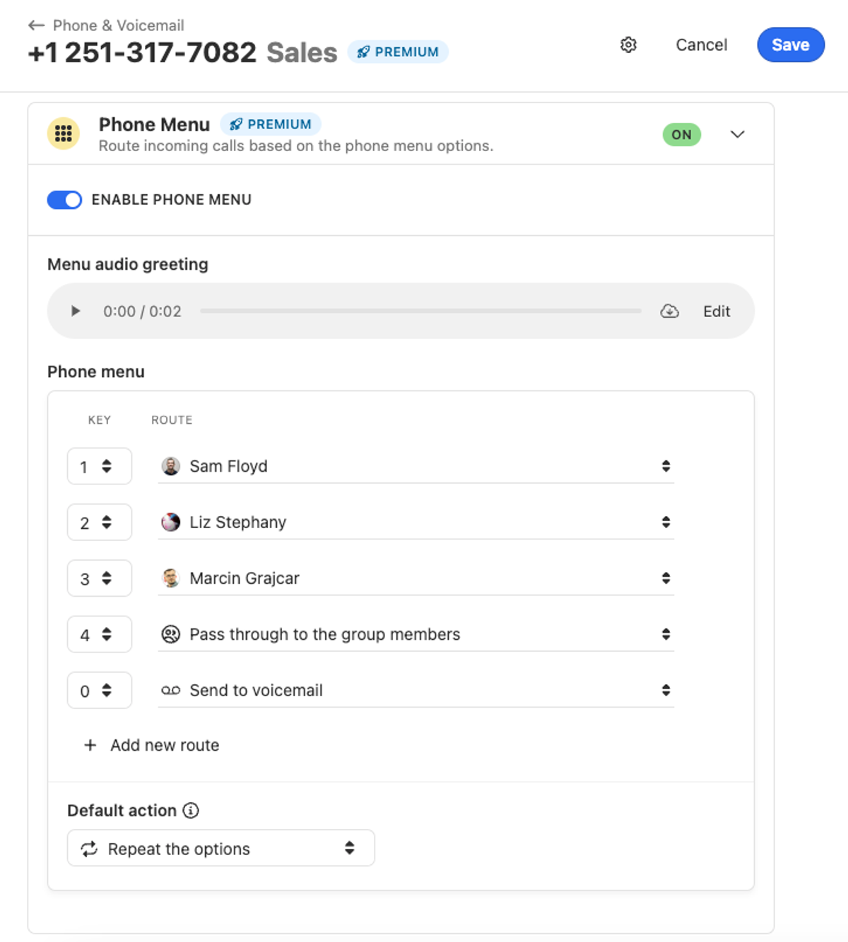 Phone Menu (IVR) for Group Numbers