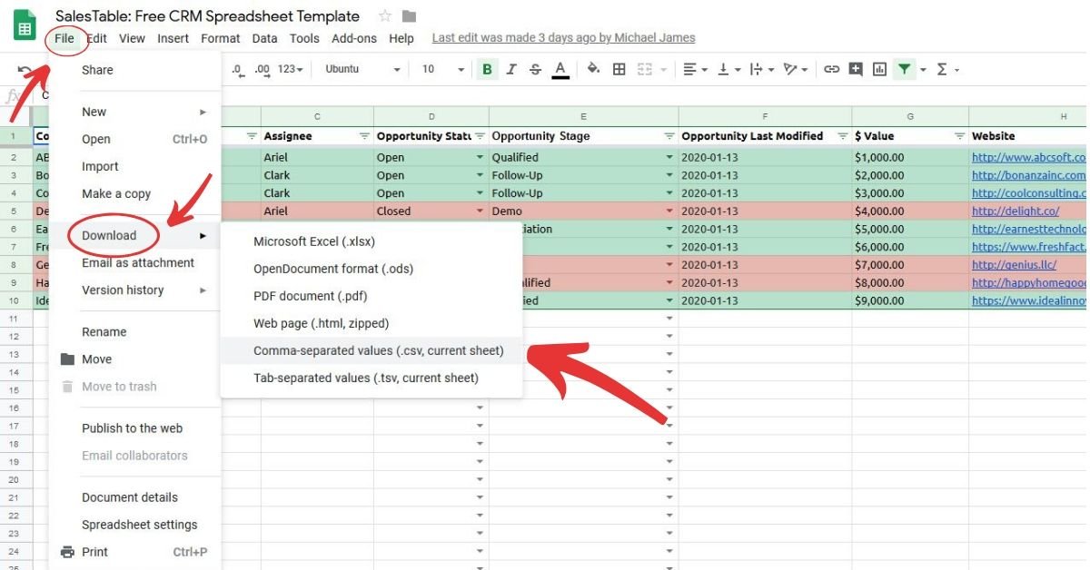 CRM vs spreadsheet migrate step 2