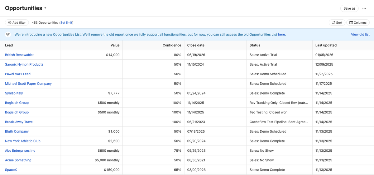 Column Calculations in Smart Views and New Opportunities List
