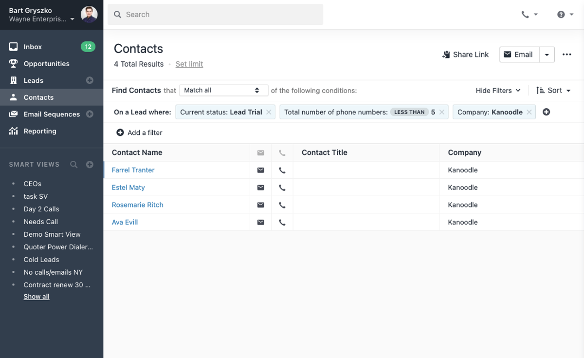 Contacts Filtering