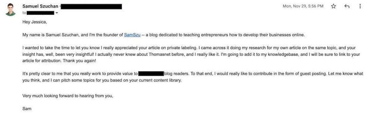This is an example of a cold email that is created in good faith, but is undermined by its excessive length and lack of focus.