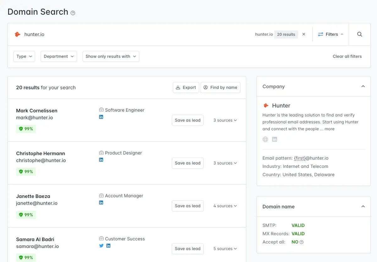 Hunter.io Sales Automation Software