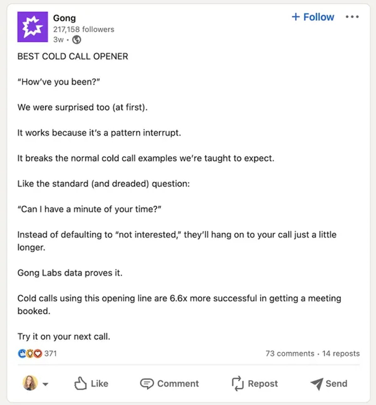 Gong LinkedIn customer acquisition example