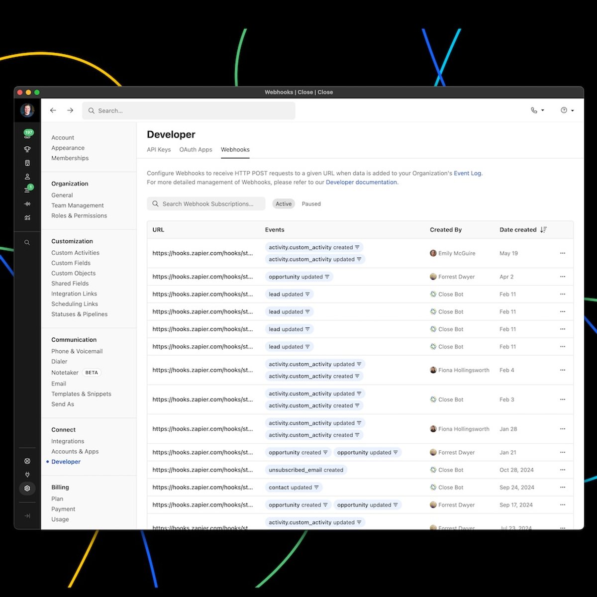 Webhooks Dashboard