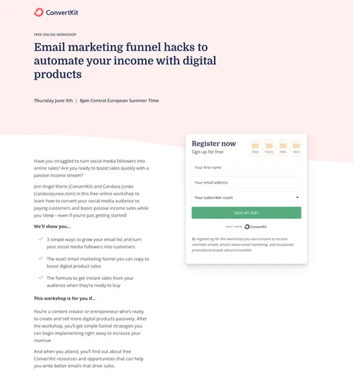 ConvertKit online workshop example