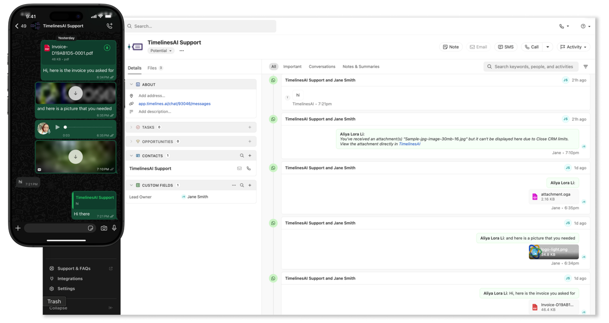 WhatsApp Integration via TimelinesAI
