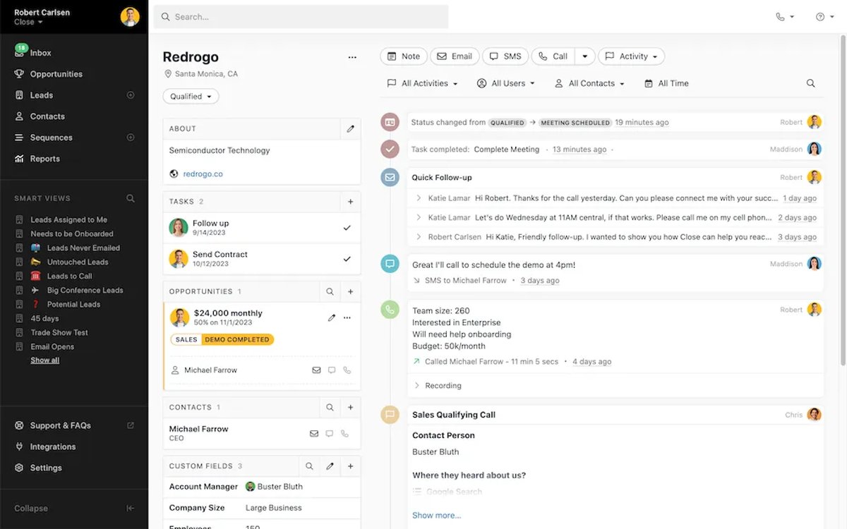 Key Account Management - Lead View in Close