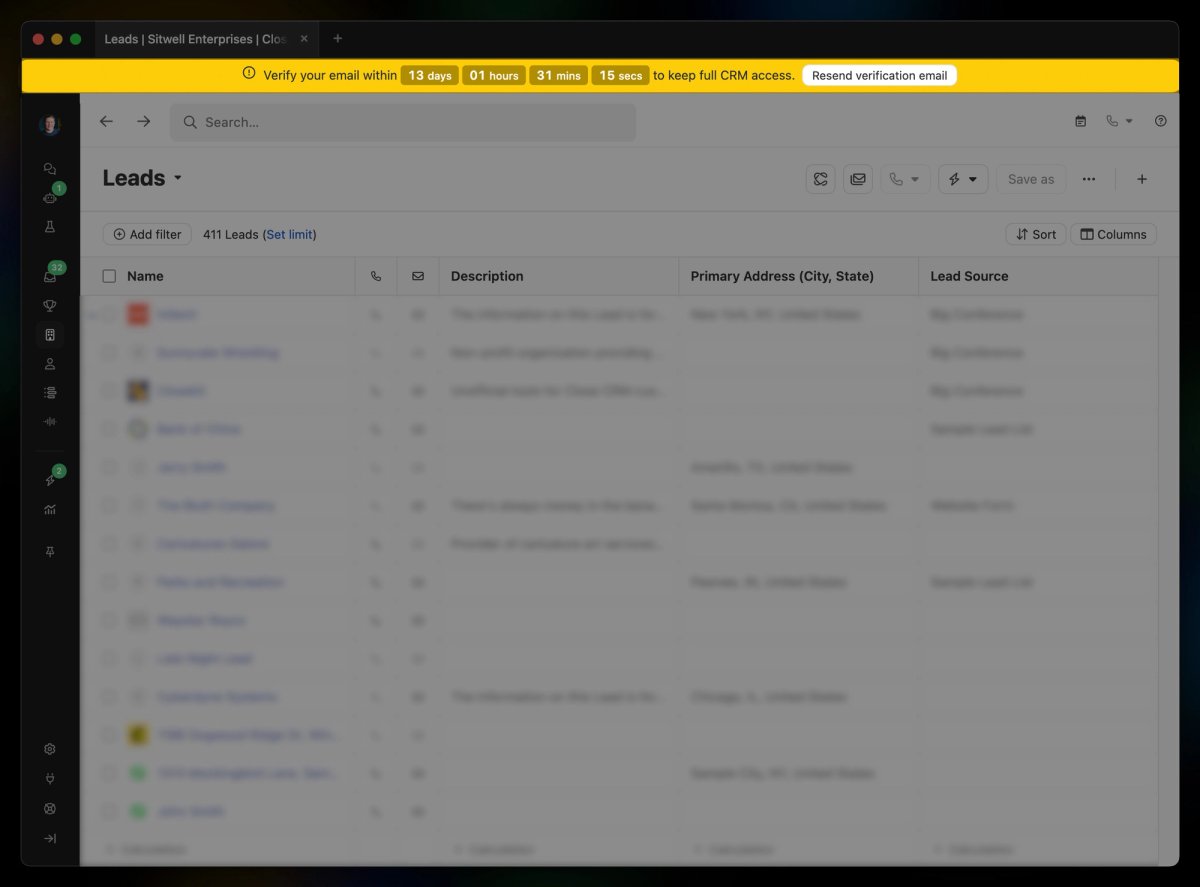 Email verification now required to make changes in Close