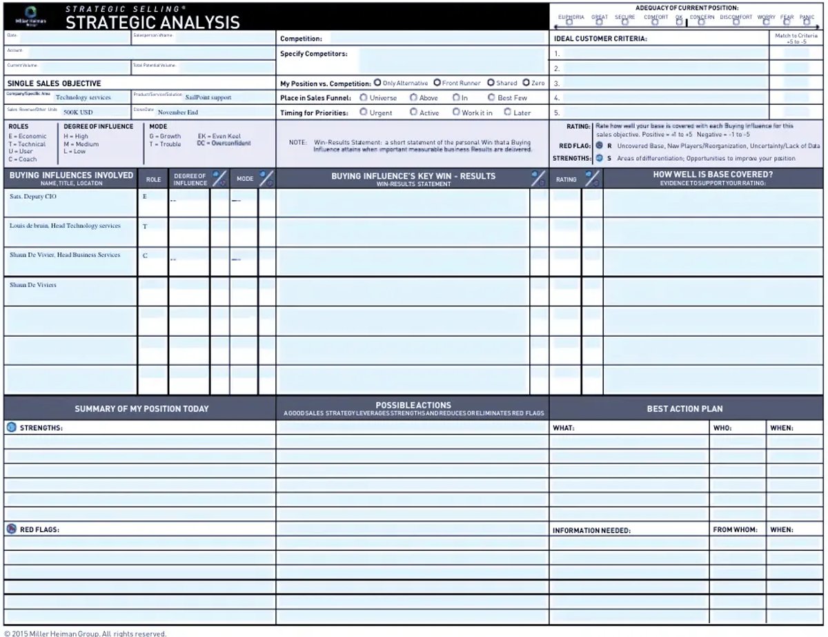 miller heiman strategic blue sheet example