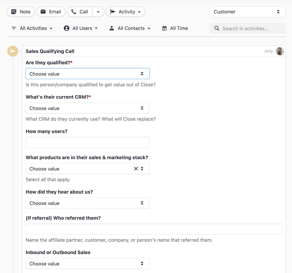 talk track custom activity Close