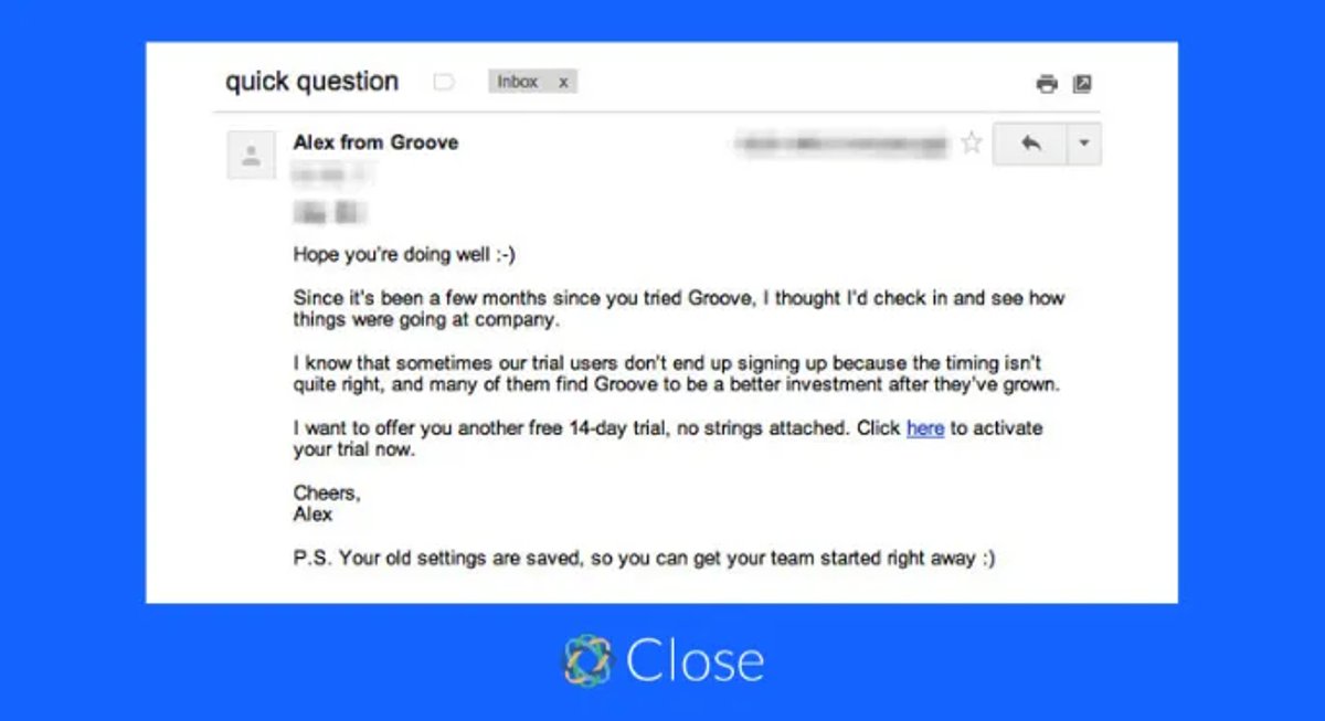 Free Trial Follow-Up Email Example - Groove