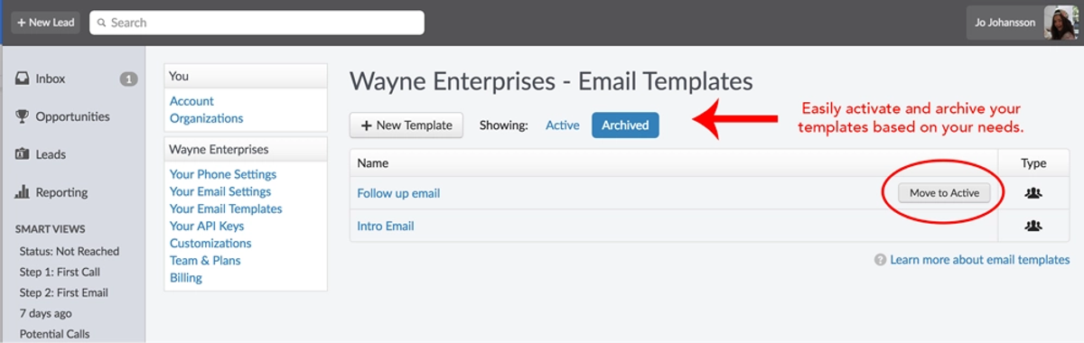 Archiving Email Templates - Template Example 2