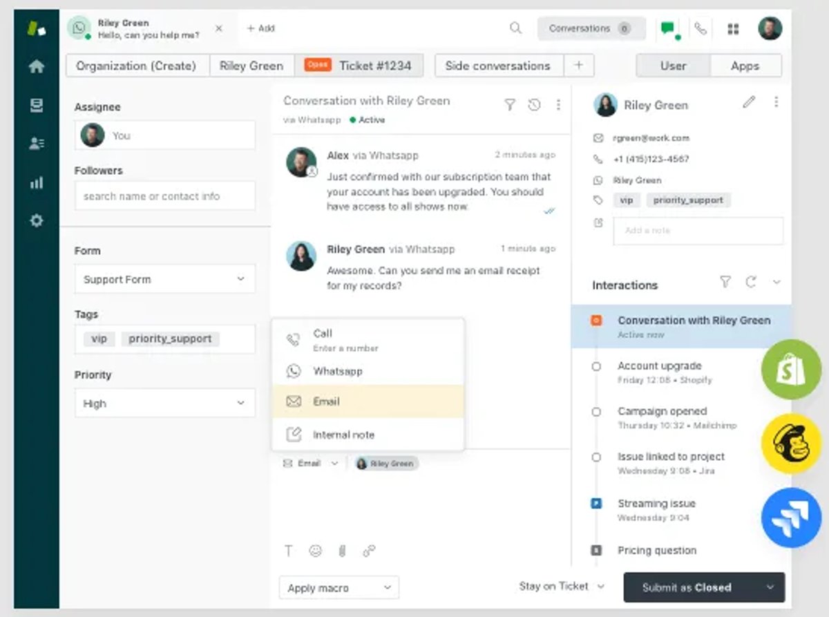 Zendesk service crm screenshot