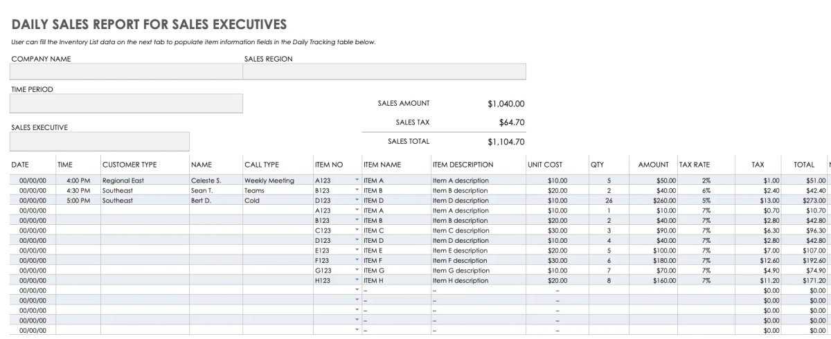 Daily Sales Report for Sales Executives (Free Template) Screenshot