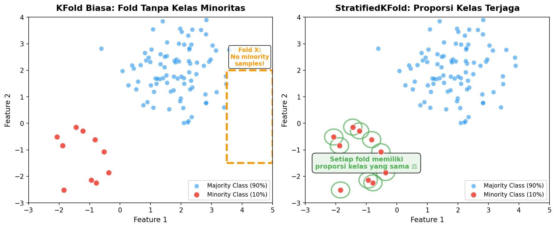 Perbandingan KFold vs StratifiedKFold pada Imbalanced Dataset