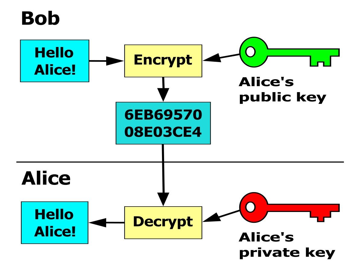 Diagram enkripsi asimetris: public key mengenkripsi, hanya private key yang bisa mendecrypt
