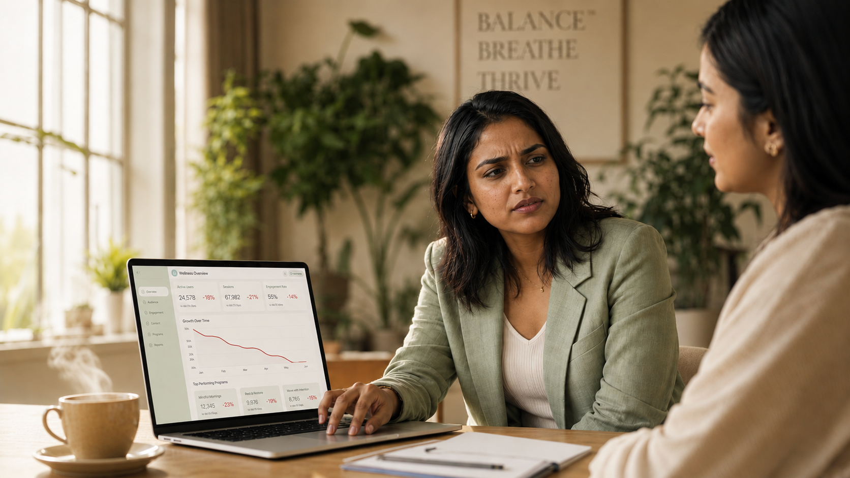 website analytics on a laptop in  wellness office