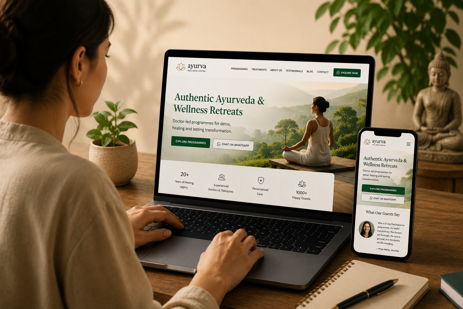A modern, responsive wellness centre website designed to build trust, improve user experience, and increase enquiries