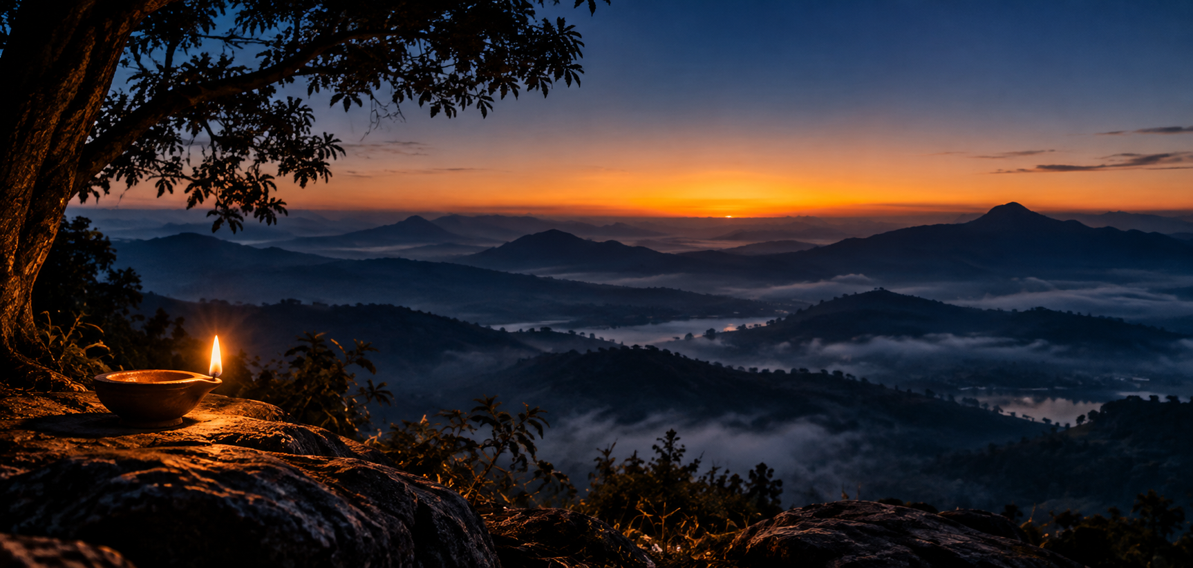 The horizon an hour before sunrise, a thin warm band beneath an empty dark sky.