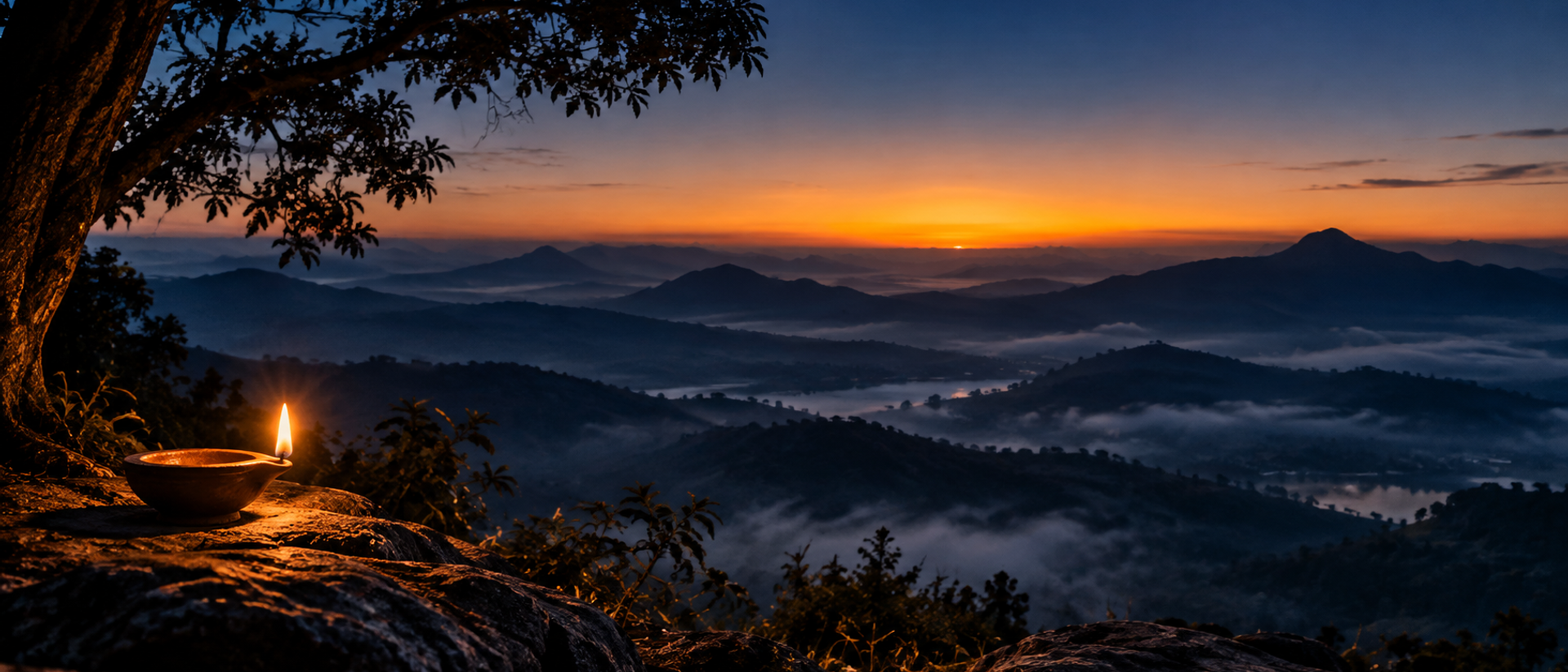 The horizon an hour before sunrise, a thin warm band beneath an empty dark sky.