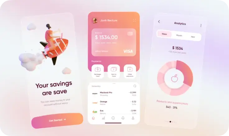 Mobile banking app — savings, payments and spending analytics