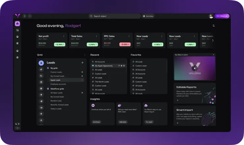 Product design for Valorx — blending spreadsheet speed with Salesforce efficiency
