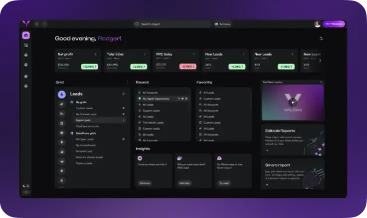 Product design for Valorx — blending spreadsheet speed with Salesforce efficiency