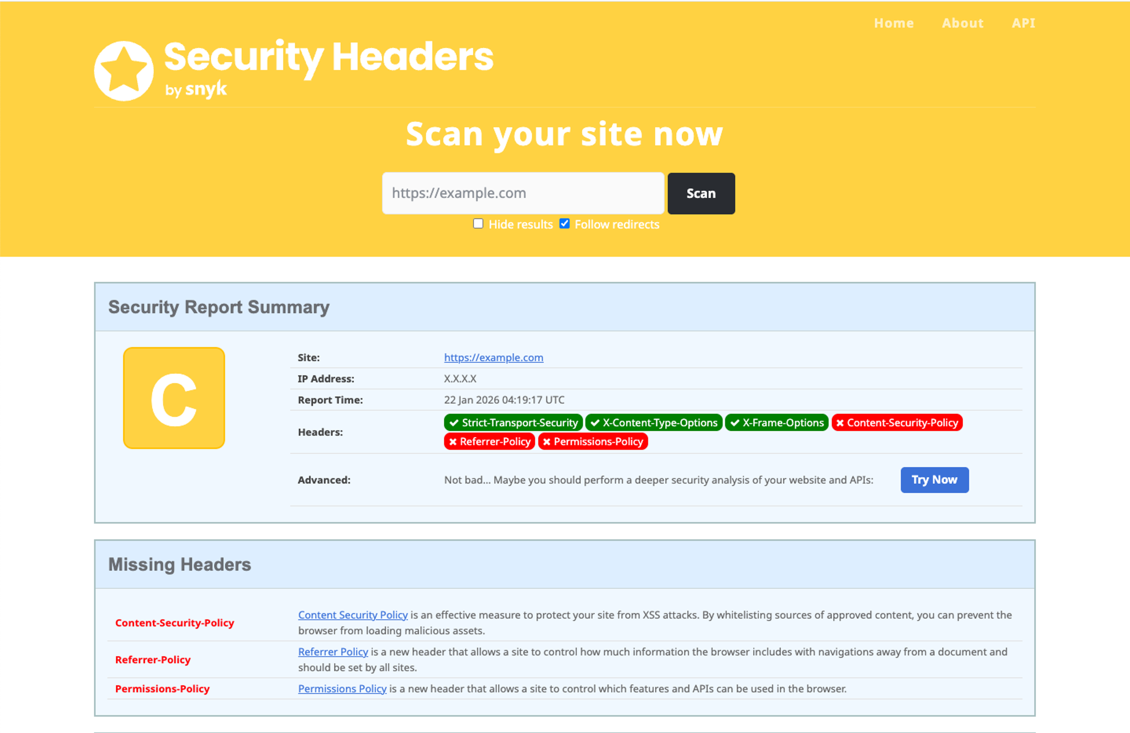 security headers before test