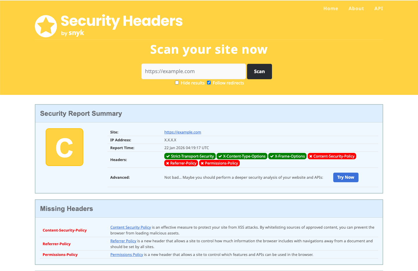 security headers before test