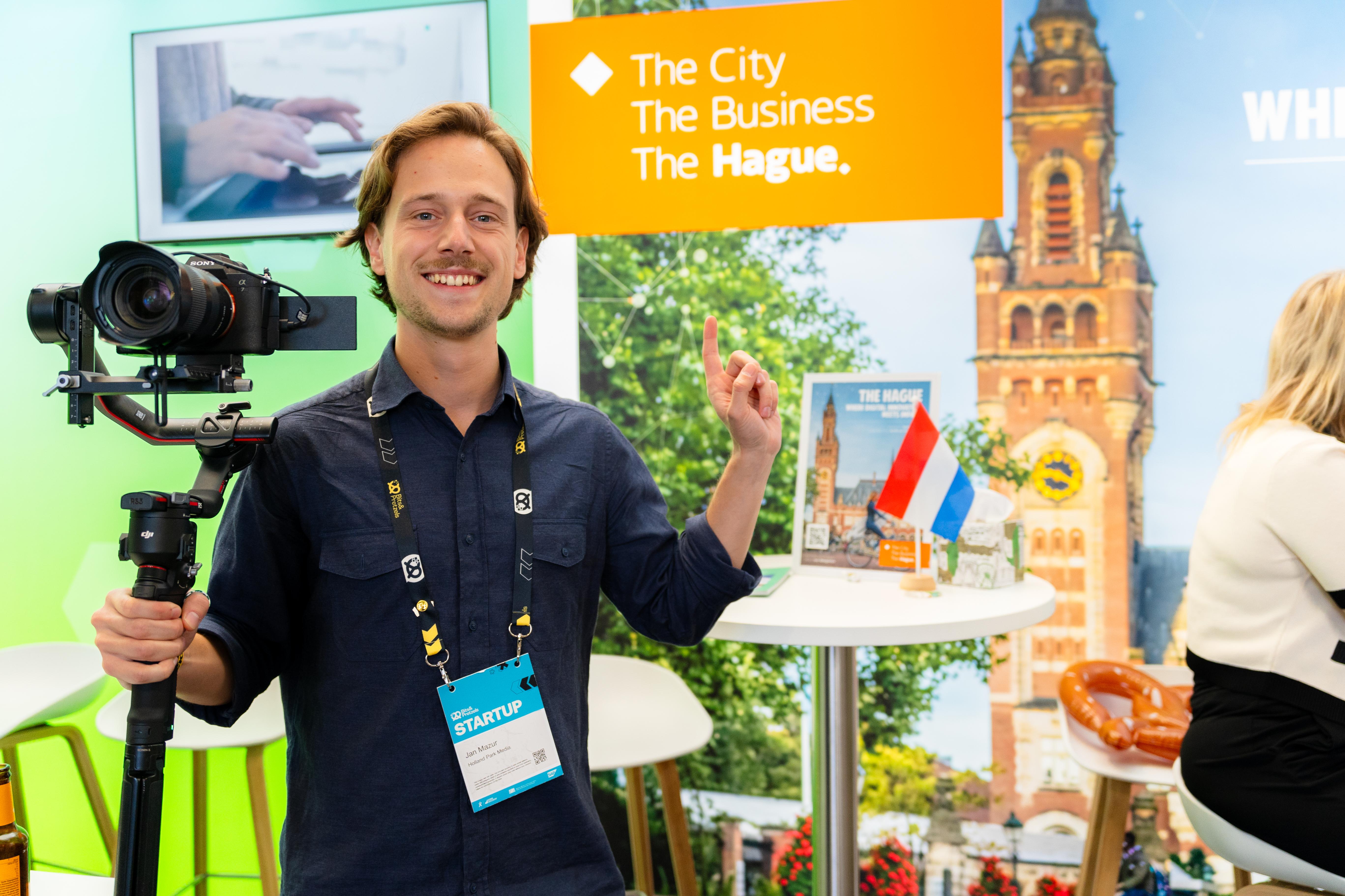 Jan Mazur happy with a camera