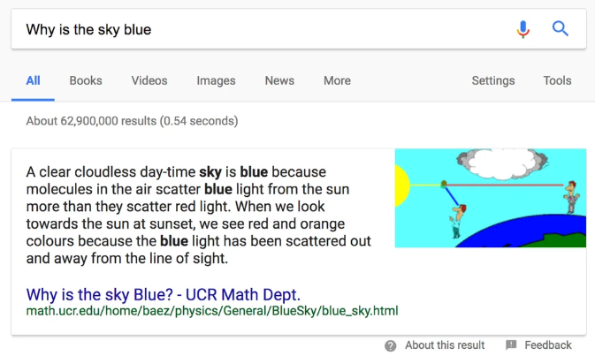 Example of an early Quick Answer featured snippet