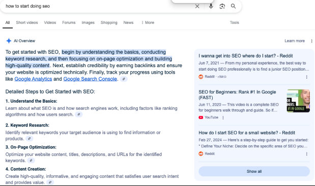 Example of an informational query SERP with an AI Overview
