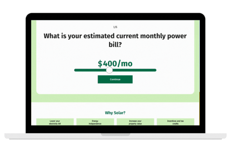An example of a multi-page quiz landing page, a top-performing landing page format for home improvement brands.
