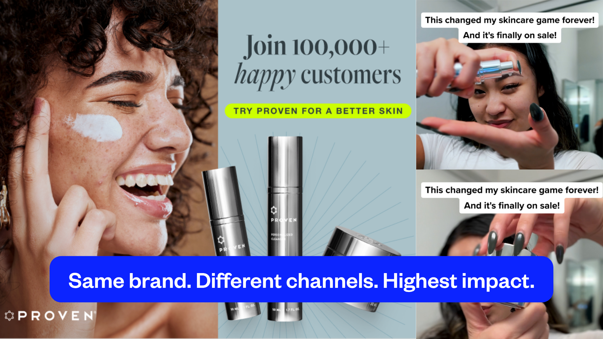 a collage of ads promoting skincare product for the same brand made for different channels