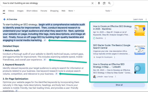 Examples of citation links inside of an AI Overview