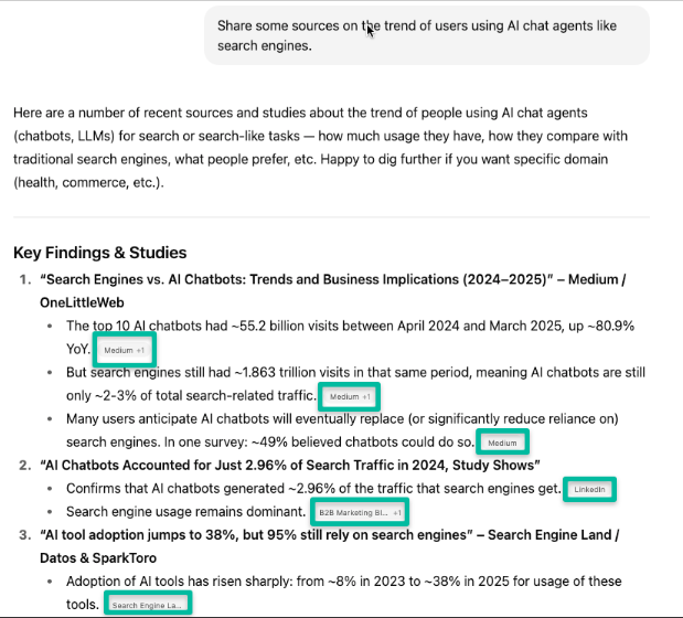 AI and SEO a screenshot example of AI chatbots as the search engine 