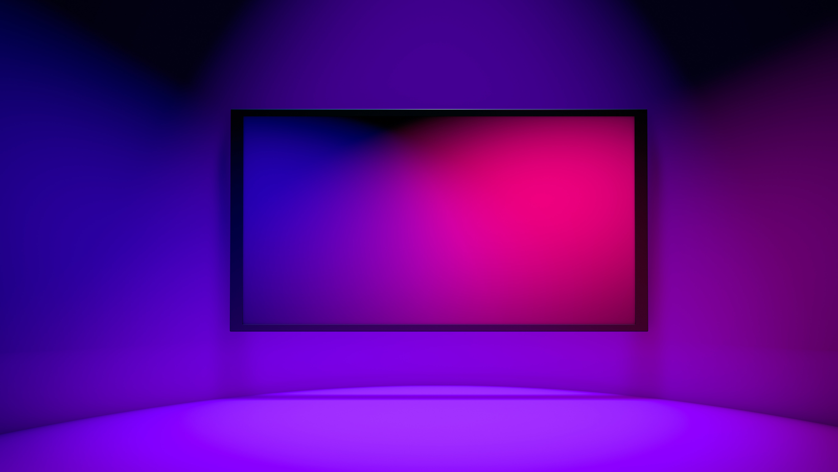 a TV with purple and pink ombre on screen