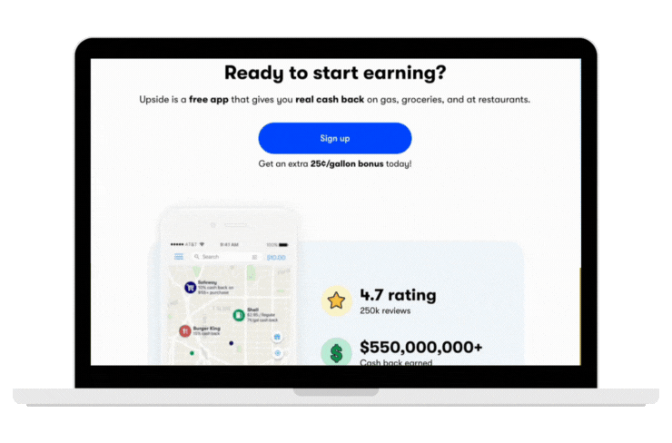 An example of an overview landing page, a top-performing landing page format for mobile app/cashback brands.