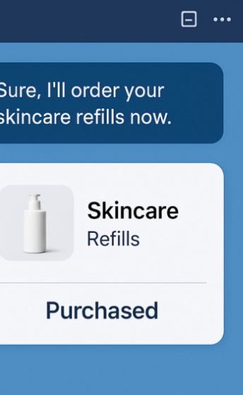 image of agentic ai ordering skincare refills with the words the future of checkout is agentic