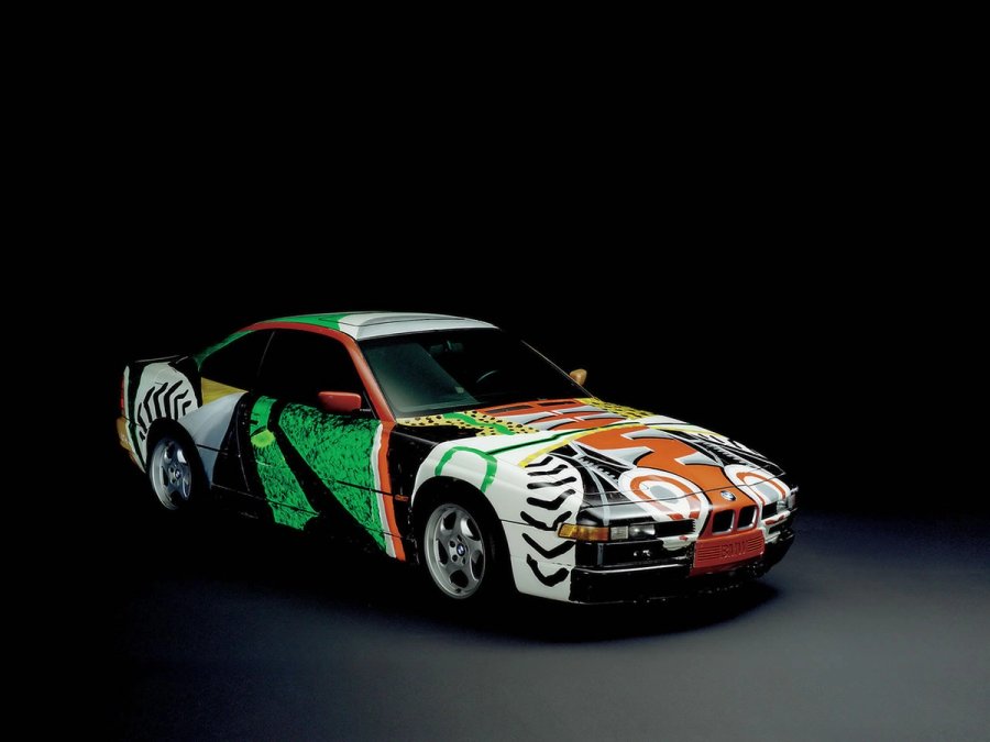 Side of the Hockney BMW 850CSi Art Car with green brushwork across the doors