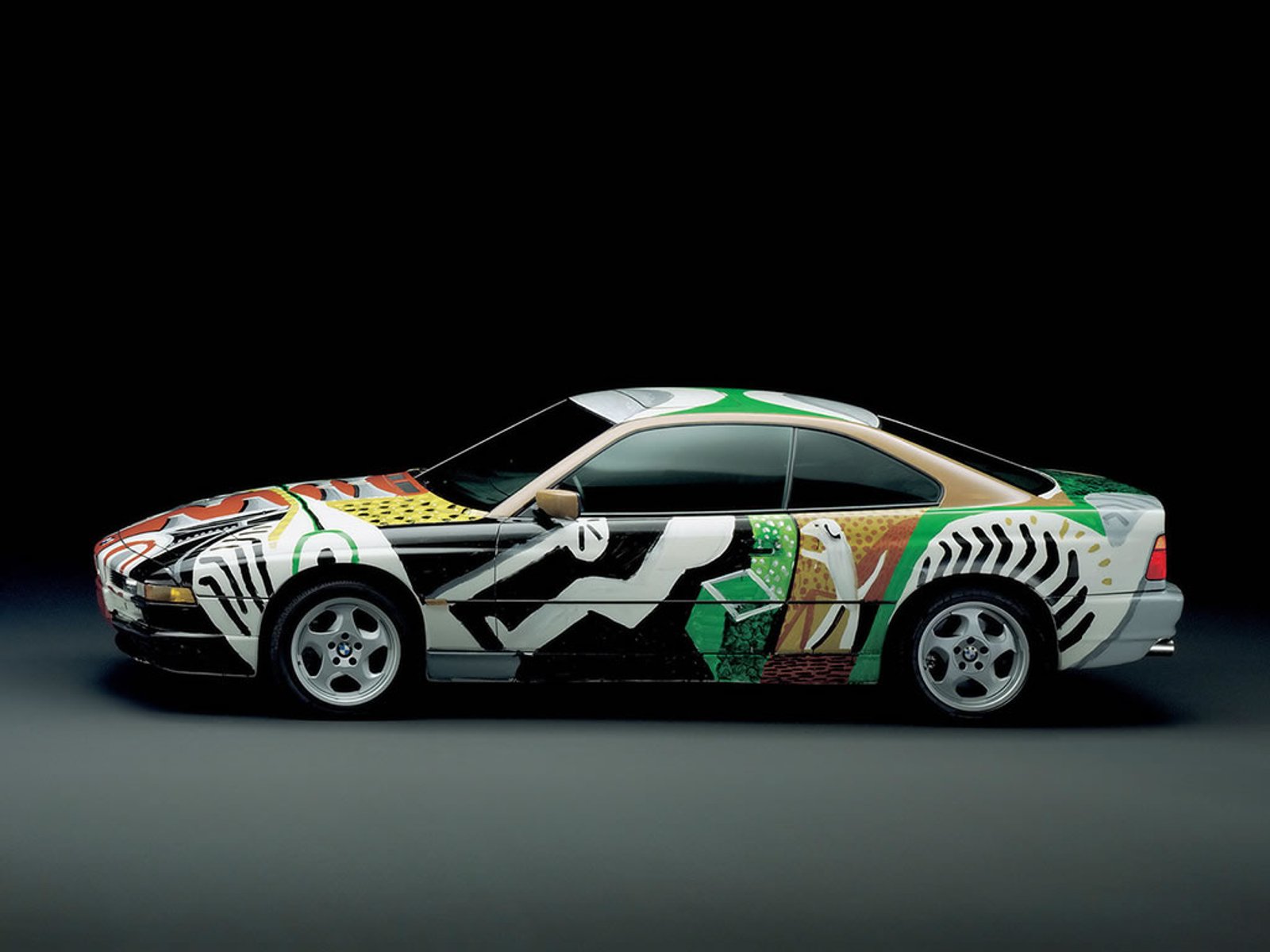 David Hockney's BMW 850CSi Art Car, its bodywork covered in his see-through composition