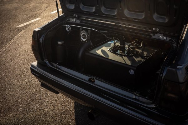 ATL safety fuel cell fitted in the stripped boot of the Audi