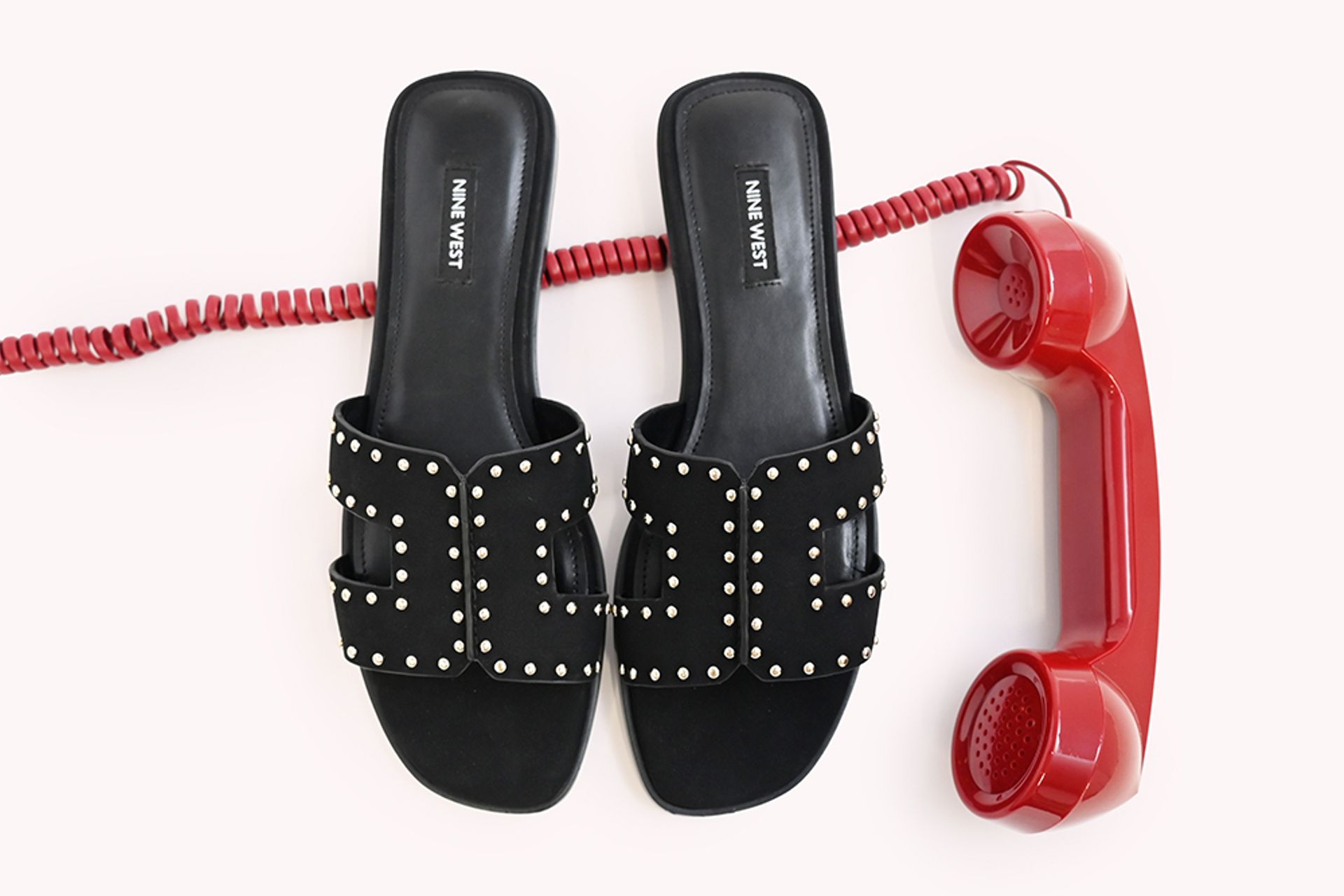 Nine West Womens Black Studded Flat Sandals Black Friday