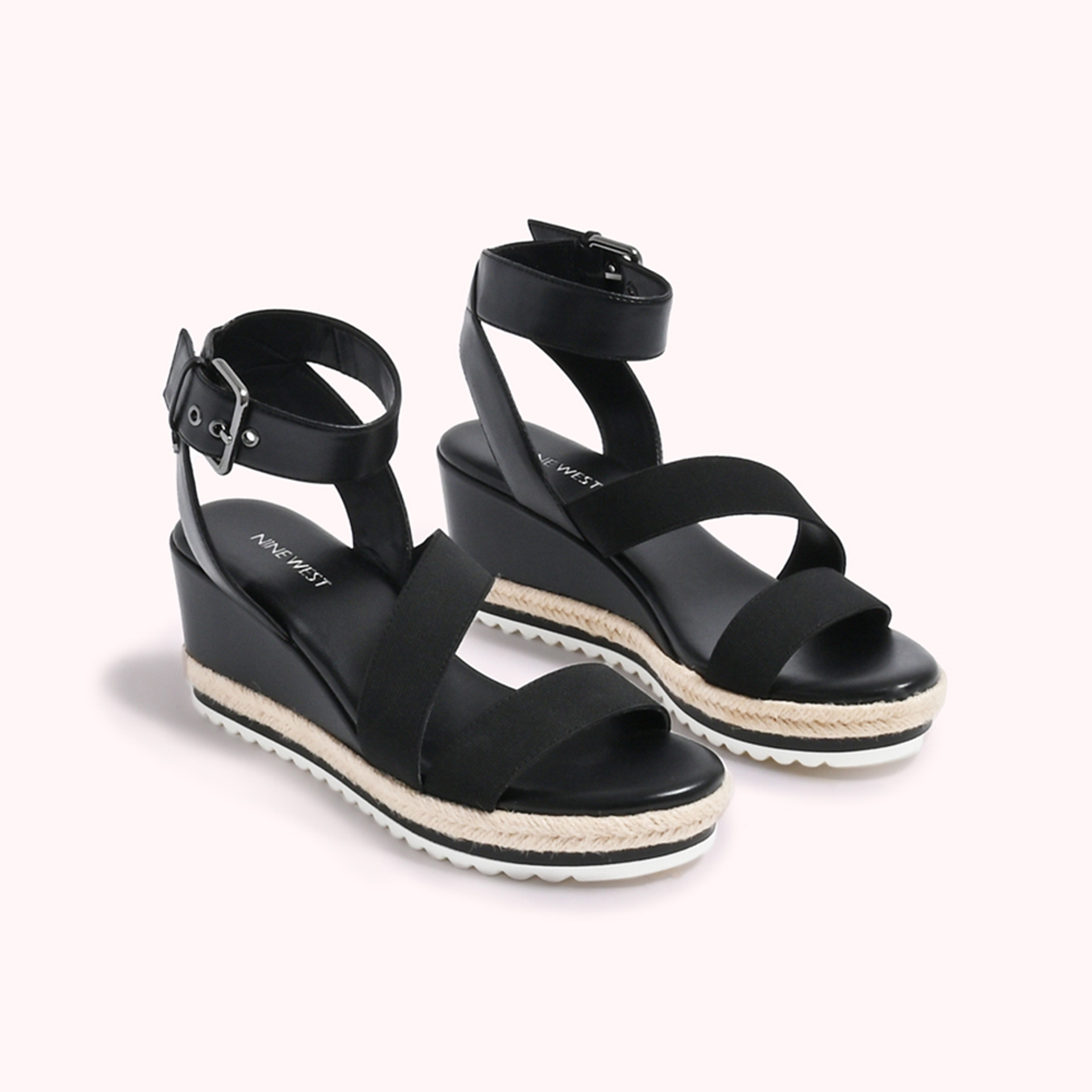 Nine West Shoes Womens Black Sandals Espadrilles Wedges