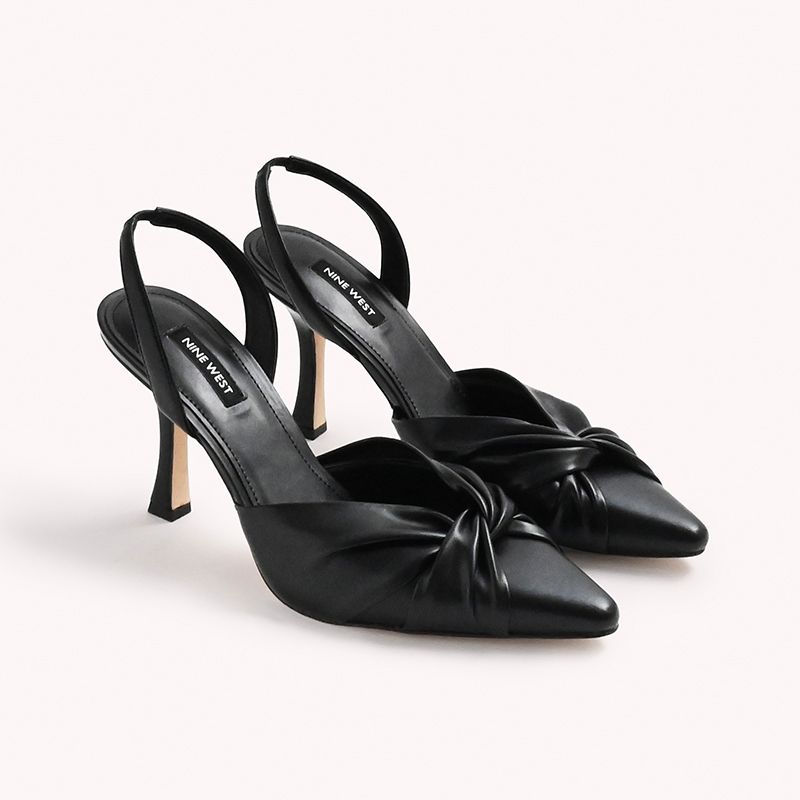 Nine West Shoes Womens Black Leather Slingback Twisted Leather Pumps