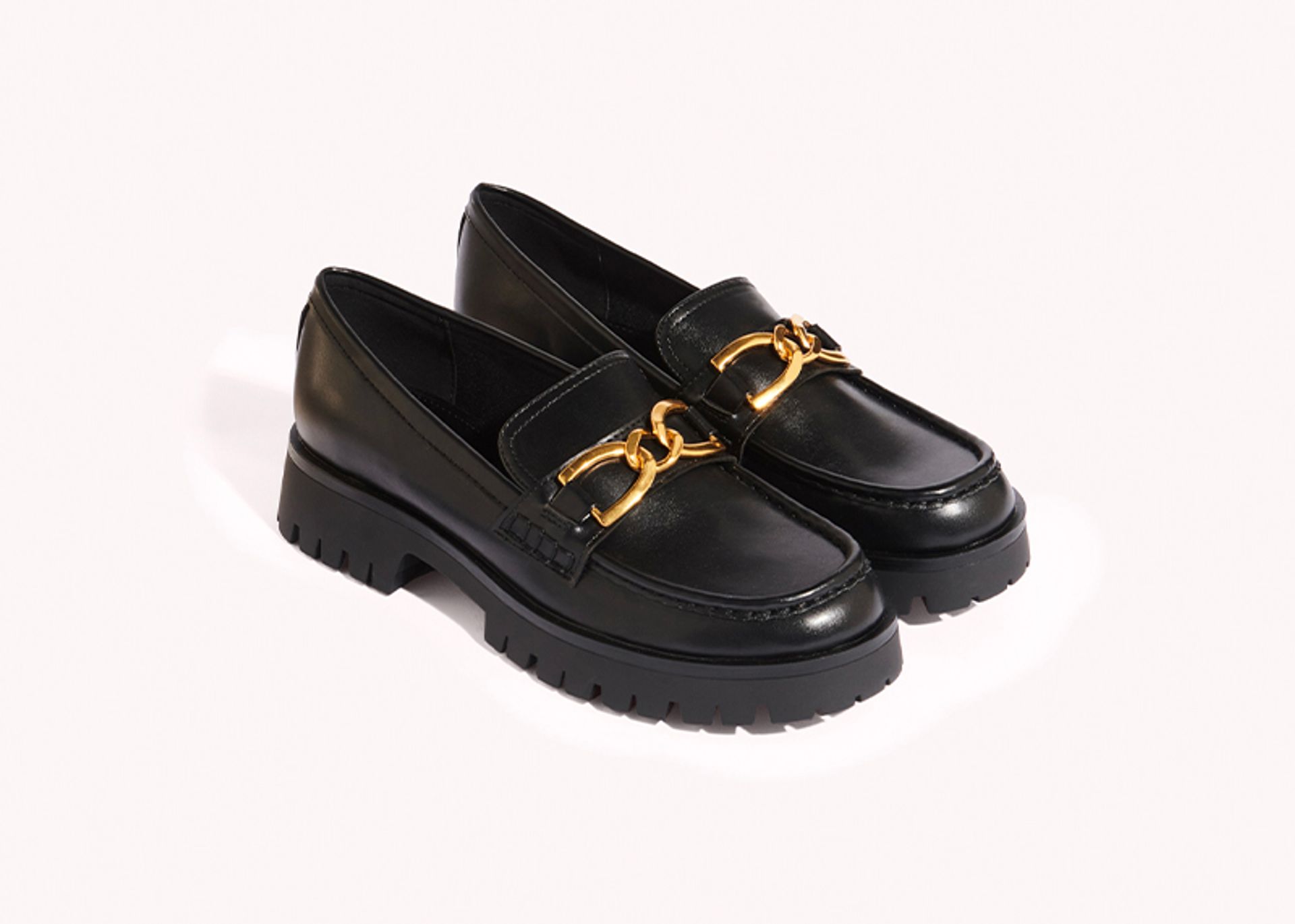 Nine West Womens black Leather Flat platform chunky loafers