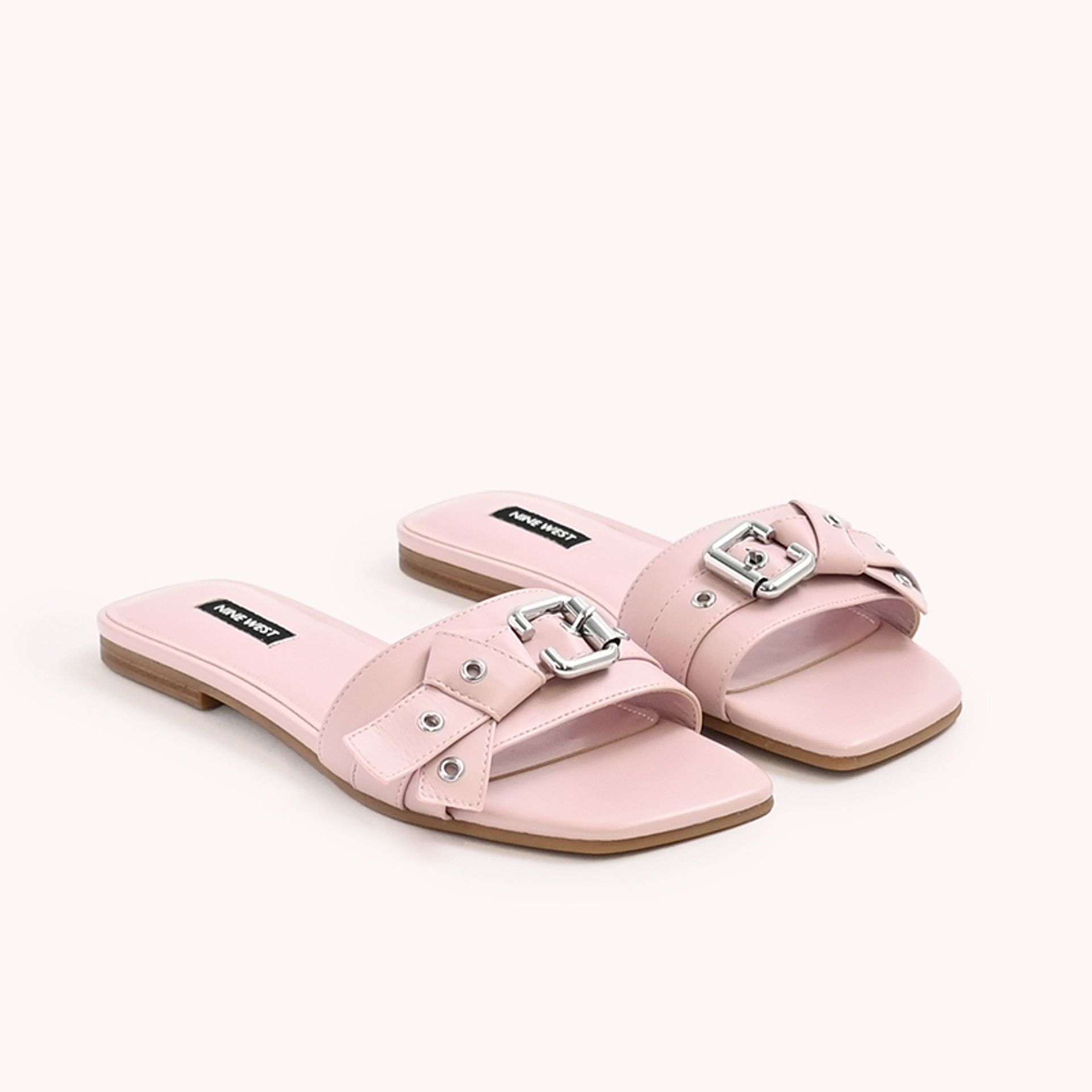 Nine West Womens Pink Slide Flat Sandals Silver Detailing